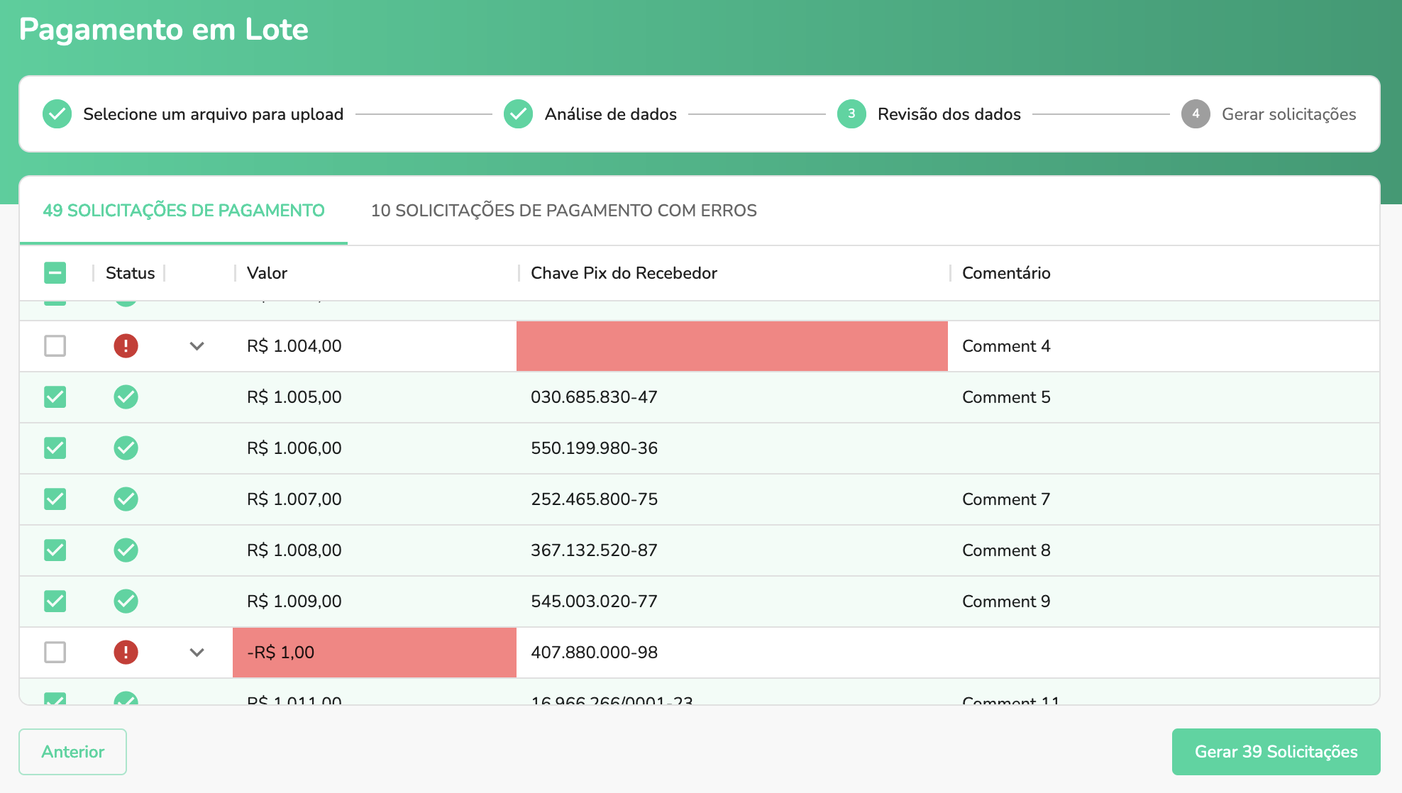 payment batch review