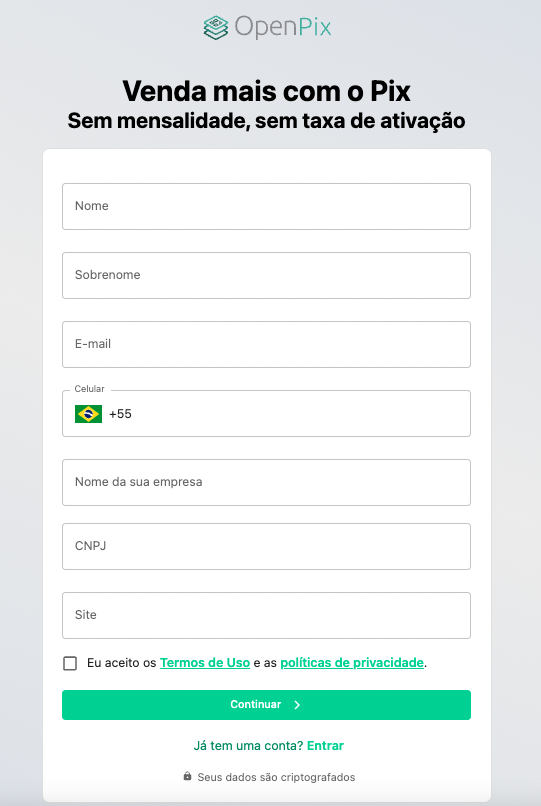Tela de Registro OpenPix